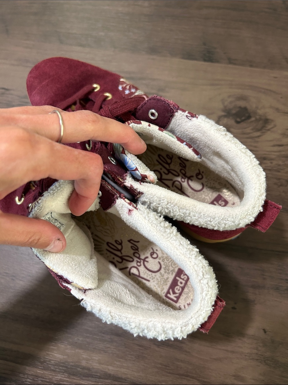 Keds Burgundy Floral High-Top Sneakers with Sherpa Collar - Picture 3 of 4